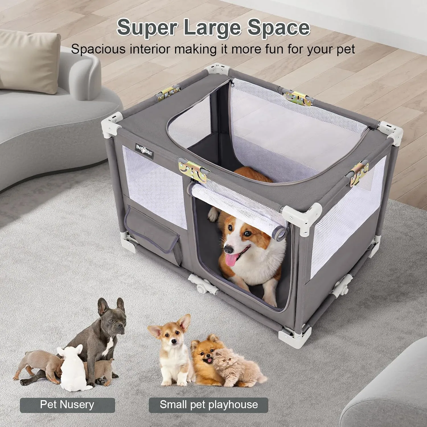 Pet Dog Playpen, Portable Dog crat, Easy Assemble Playpens for Animal, Kitten Playard, Foldable Cat Dog Play Pen with Carrying Bag, Puppy Fence, Kennel Pen Indoor Outdoor for Dog Cat Travel Caming.
