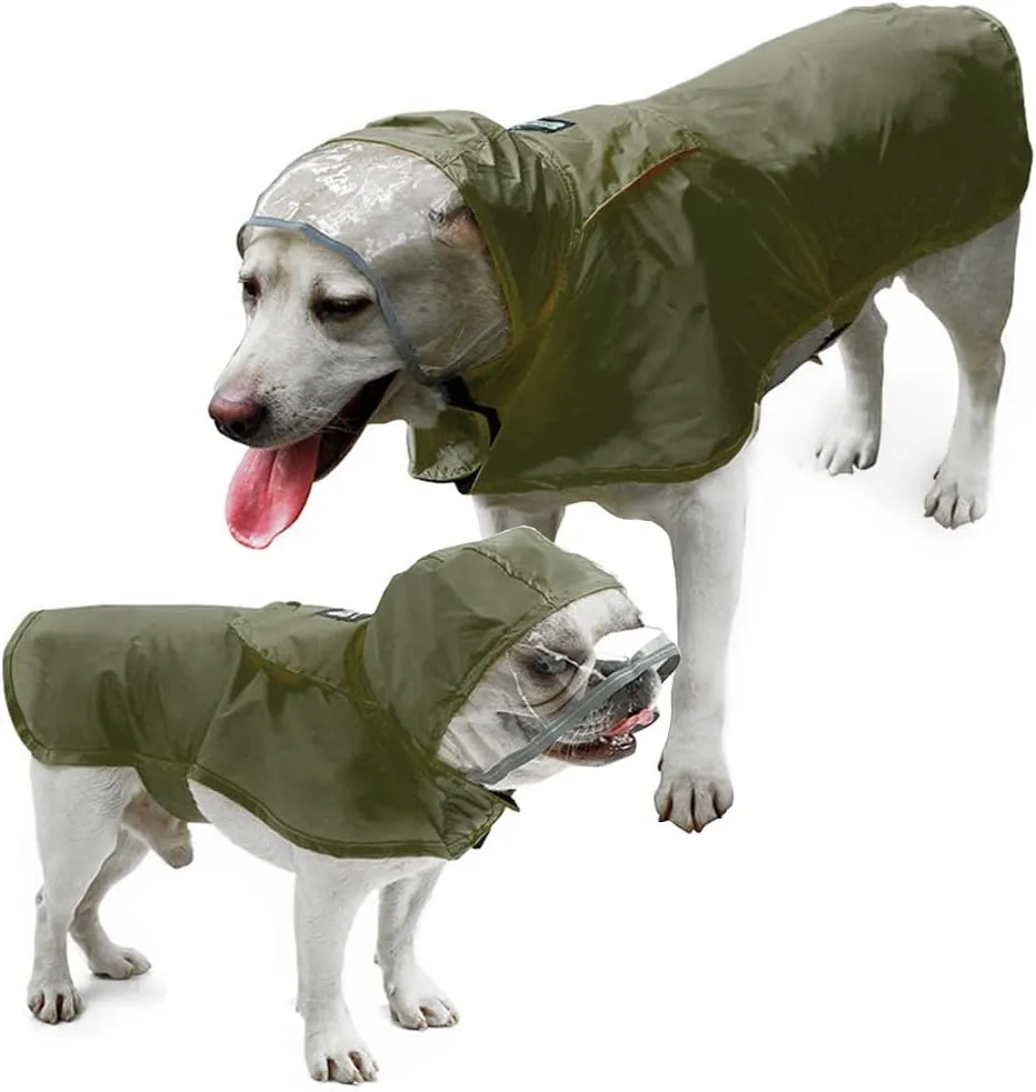 Pet Raincoat Packable Hooded Dog Rain Jacket Reflective Strips Lightweight Adjustable Poncho for Small Medium Large Dogs Army Green S