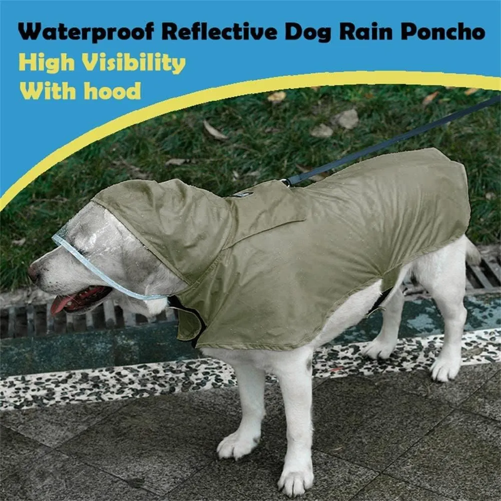 Pet Raincoat Packable Hooded Dog Rain Jacket Reflective Strips Lightweight Adjustable Poncho for Small Medium Large Dogs Army Green S