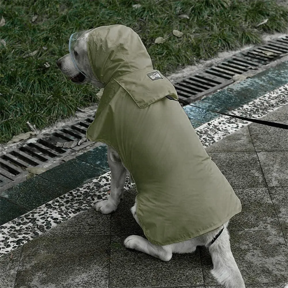 Pet Raincoat Packable Hooded Dog Rain Jacket Reflective Strips Lightweight Adjustable Poncho for Small Medium Large Dogs Army Green S