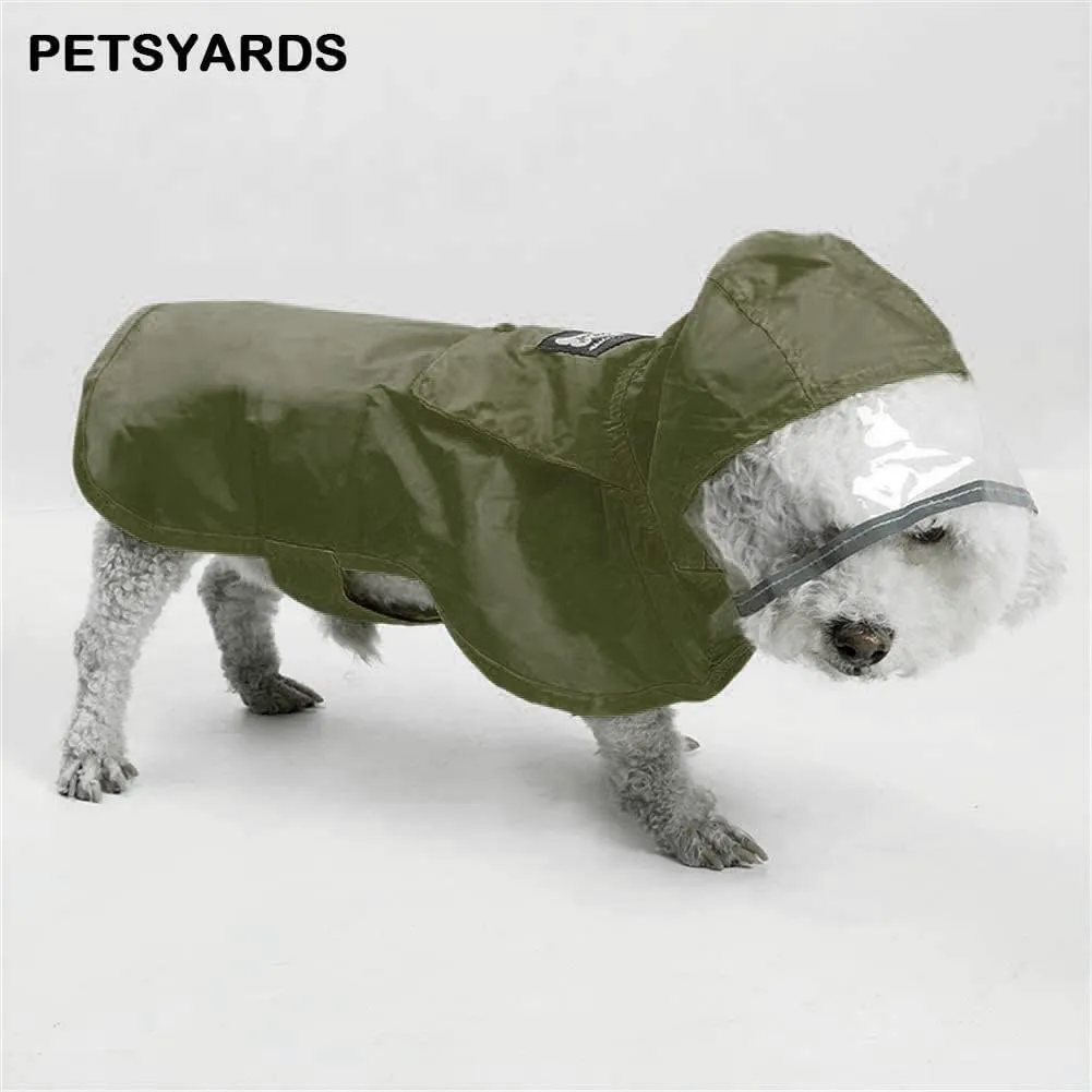 Pet Raincoat Packable Hooded Dog Rain Jacket Reflective Strips Lightweight Adjustable Poncho for Small Medium Large Dogs Army Green S