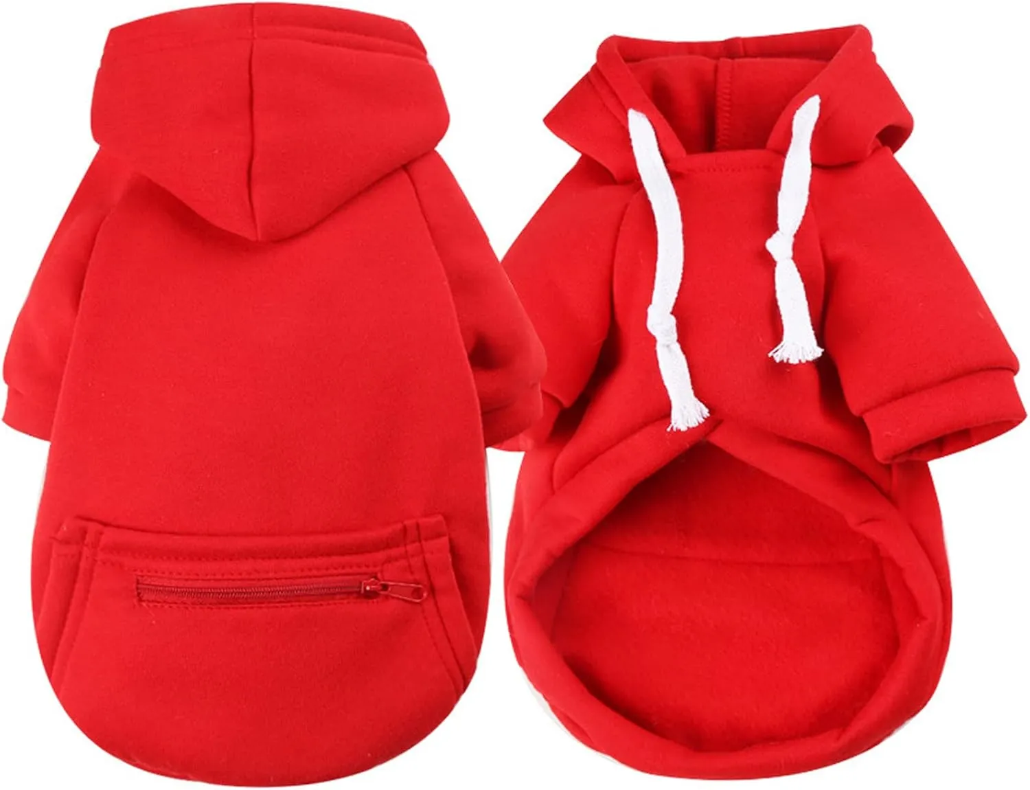 PETCARE Dog Hoodies Pet Small Dog Sweater Red Warm Soft Fleece Sweatshirts with Pocket Winter Puppy Cat Sweaters Hooded Clothes for Small Dogs Chihuahua Outfits Yorkies French Bulldog Costume