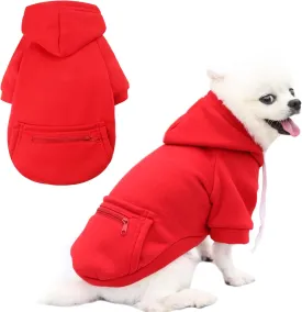 PETCARE Dog Hoodies Pet Small Dog Sweater Red Warm Soft Fleece Sweatshirts with Pocket Winter Puppy Cat Sweaters Hooded Clothes for Small Dogs Chihuahua Outfits Yorkies French Bulldog Costume