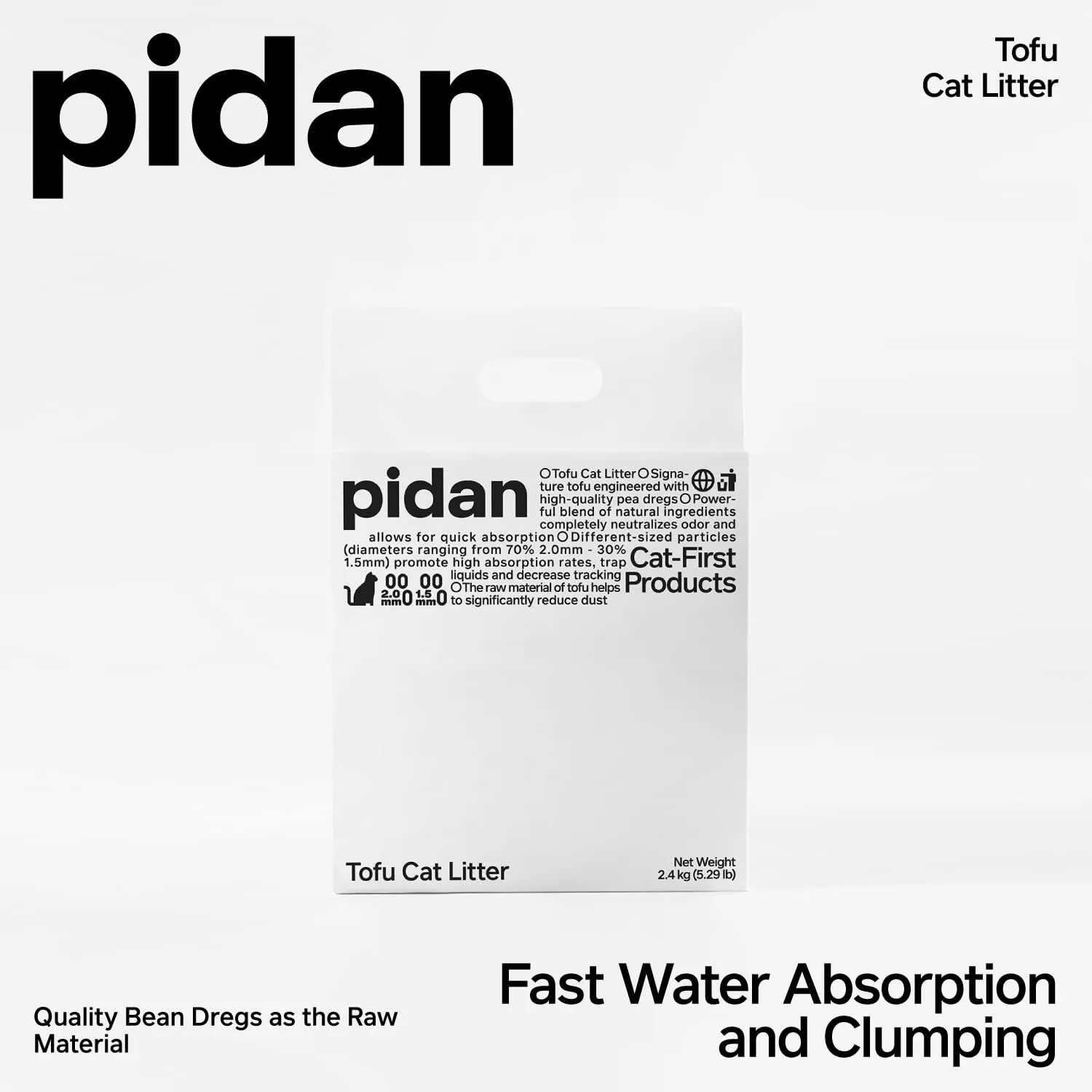pidan Tofu Cat Litter Clumping,Flushable,Ultra Absorbent and Fast Drying, 100% Natural Ingredients Litter,Solubility in Water,Really Dust-Free,Less Scattering (5.3lb2bags)
