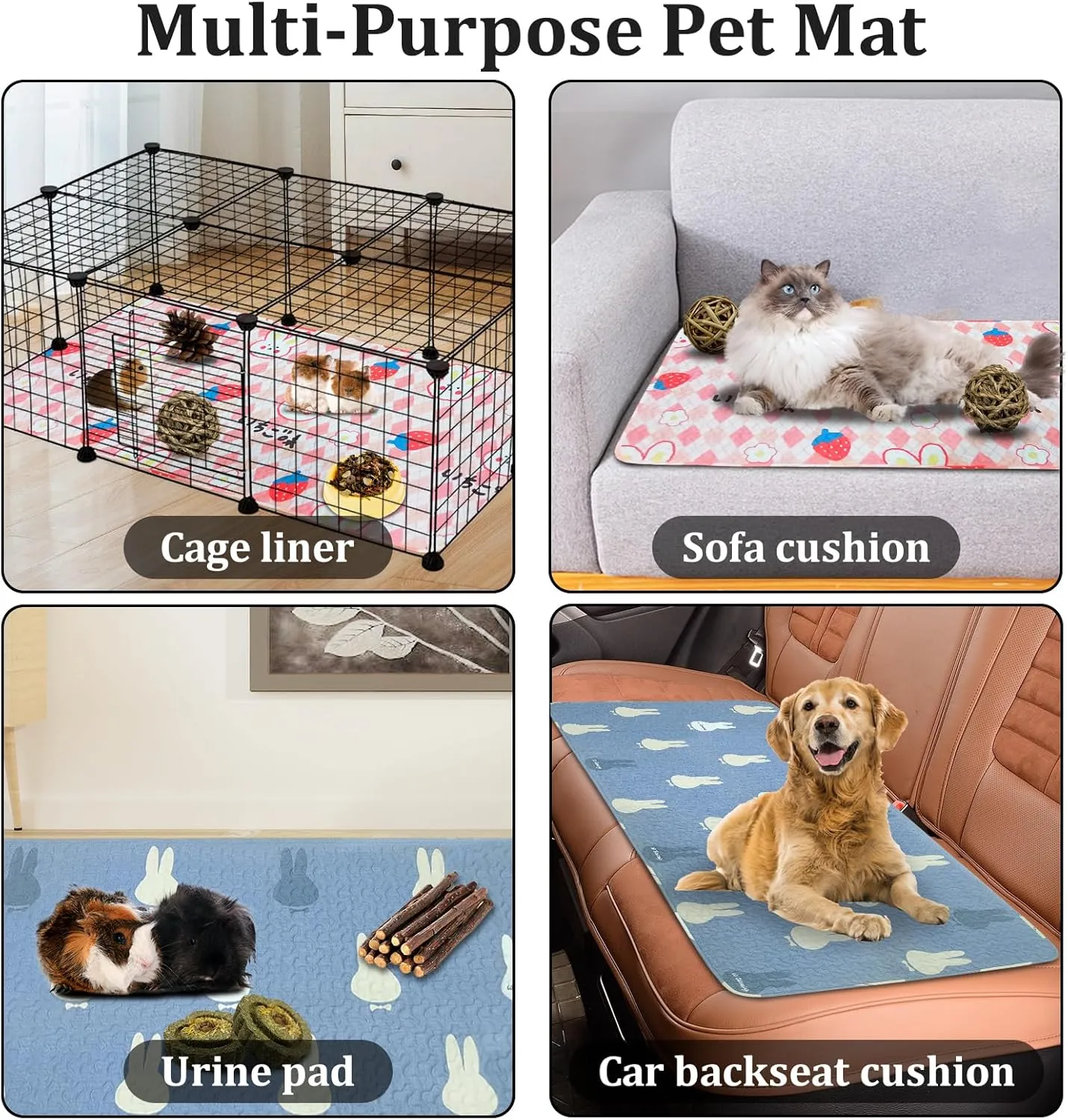 PINVNBY Washable Guinea Pig Cage Liner, Washable Pee Pads for Rabbit Waterproof Reusable Guinea Pig Mat Fast and Super Absorbent Bedding for Small Animals Rabbit Hamster Chinchillas27.5 W x 59 L