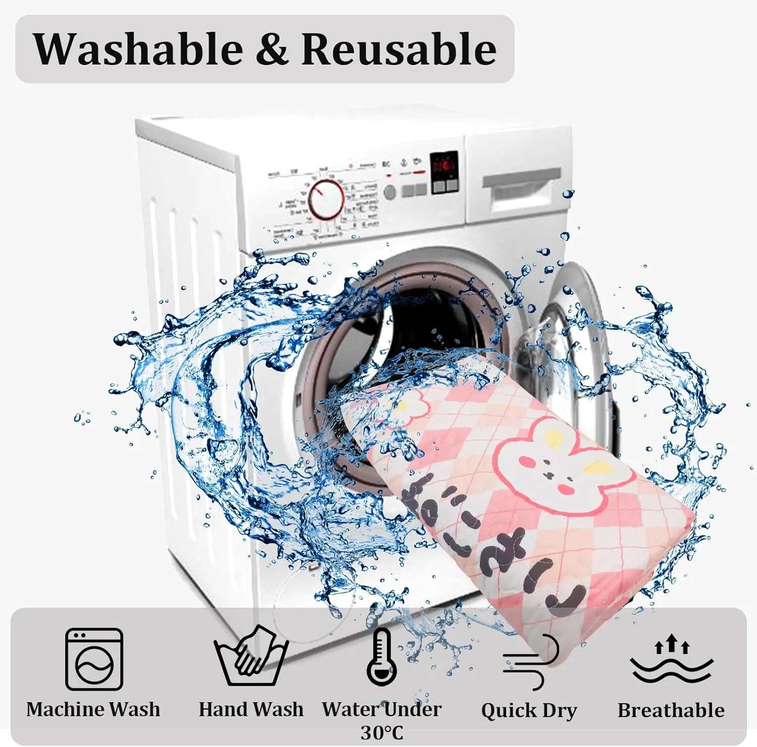 PINVNBY Washable Guinea Pig Cage Liner, Washable Pee Pads for Rabbit Waterproof Reusable Guinea Pig Mat Fast and Super Absorbent Bedding for Small Animals Rabbit Hamster Chinchillas27.5 W x 59 L