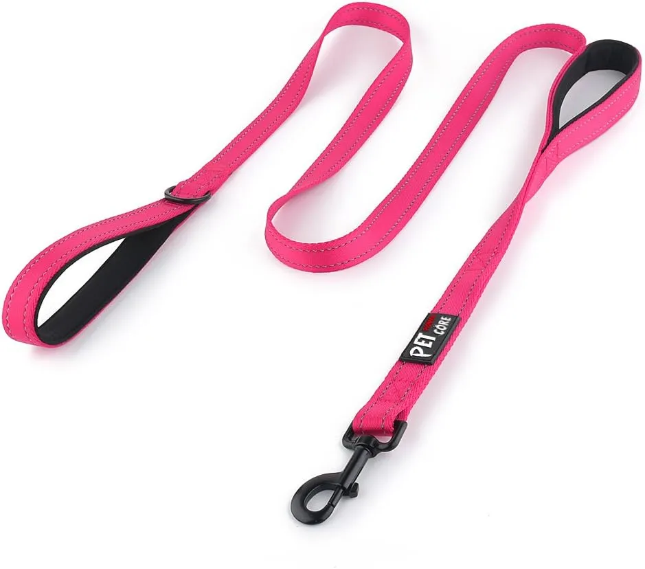 Plutus Pet Double Handle Dog Leash 4ft, Heavy Duty, Reflective Dual Handle Dog Leash for Safety Training, for Medium Large Dogs,2 Handle Leads(Pink)