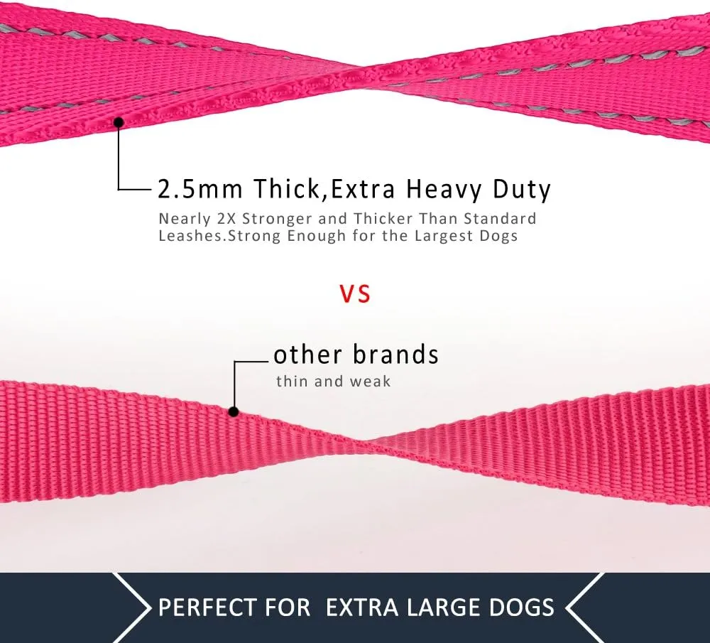 Plutus Pet Double Handle Dog Leash 4ft, Heavy Duty, Reflective Dual Handle Dog Leash for Safety Training, for Medium Large Dogs,2 Handle Leads(Pink)