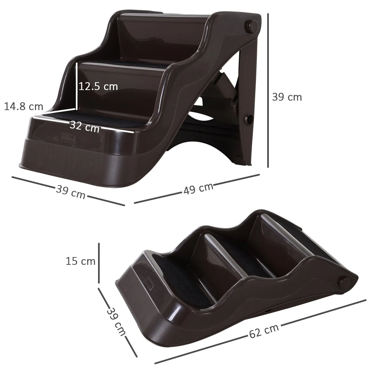 Portable Pet 3 Steps Ramp Ladder-Brown