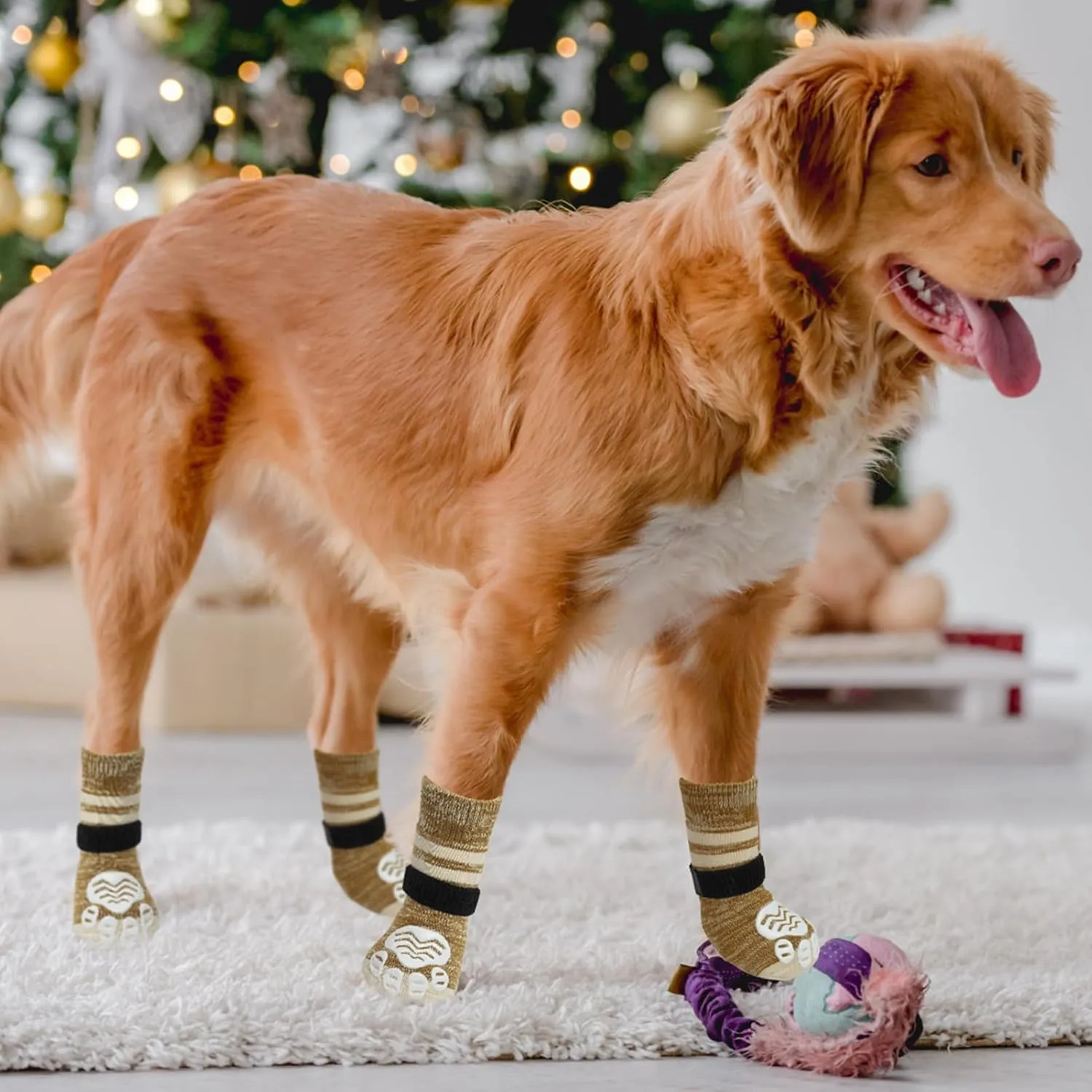 PUPTECK Anti-Slip Dog Socks with Double Sides Grips Booties for Medium Large Dogs Hardwood Floors Prevents Licking, Dog Shoes for Cold & Hot Pavement Traction Paw Protector for Senior Dogs