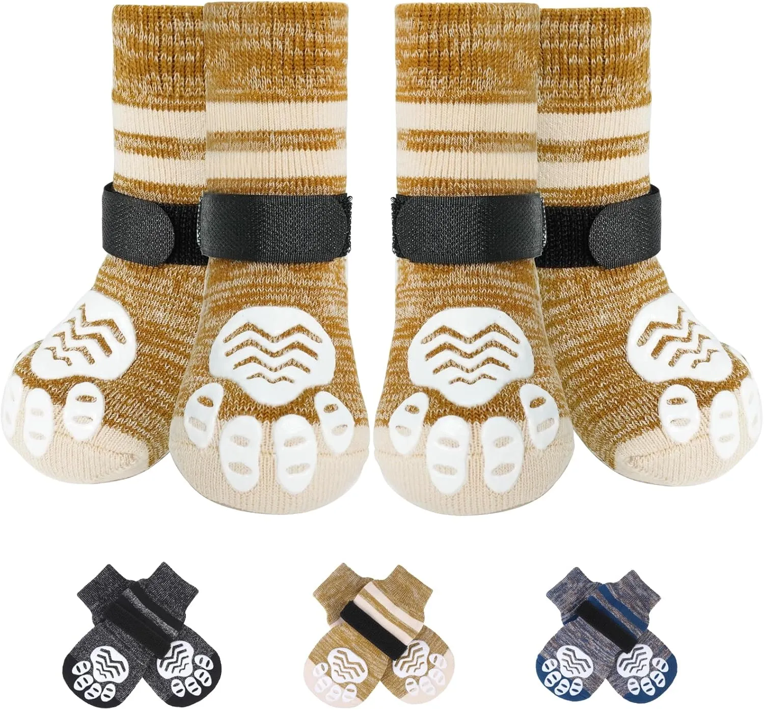 PUPTECK Anti-Slip Dog Socks with Double Sides Grips Booties for Medium Large Dogs Hardwood Floors Prevents Licking, Dog Shoes for Cold & Hot Pavement Traction Paw Protector for Senior Dogs