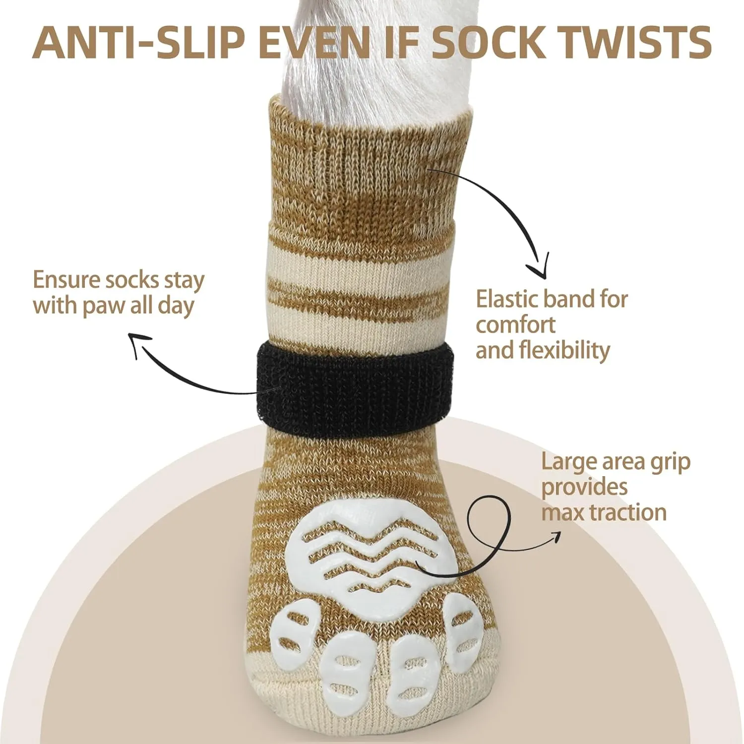 PUPTECK Anti-Slip Dog Socks with Double Sides Grips Booties for Medium Large Dogs Hardwood Floors Prevents Licking, Dog Shoes for Cold & Hot Pavement Traction Paw Protector for Senior Dogs