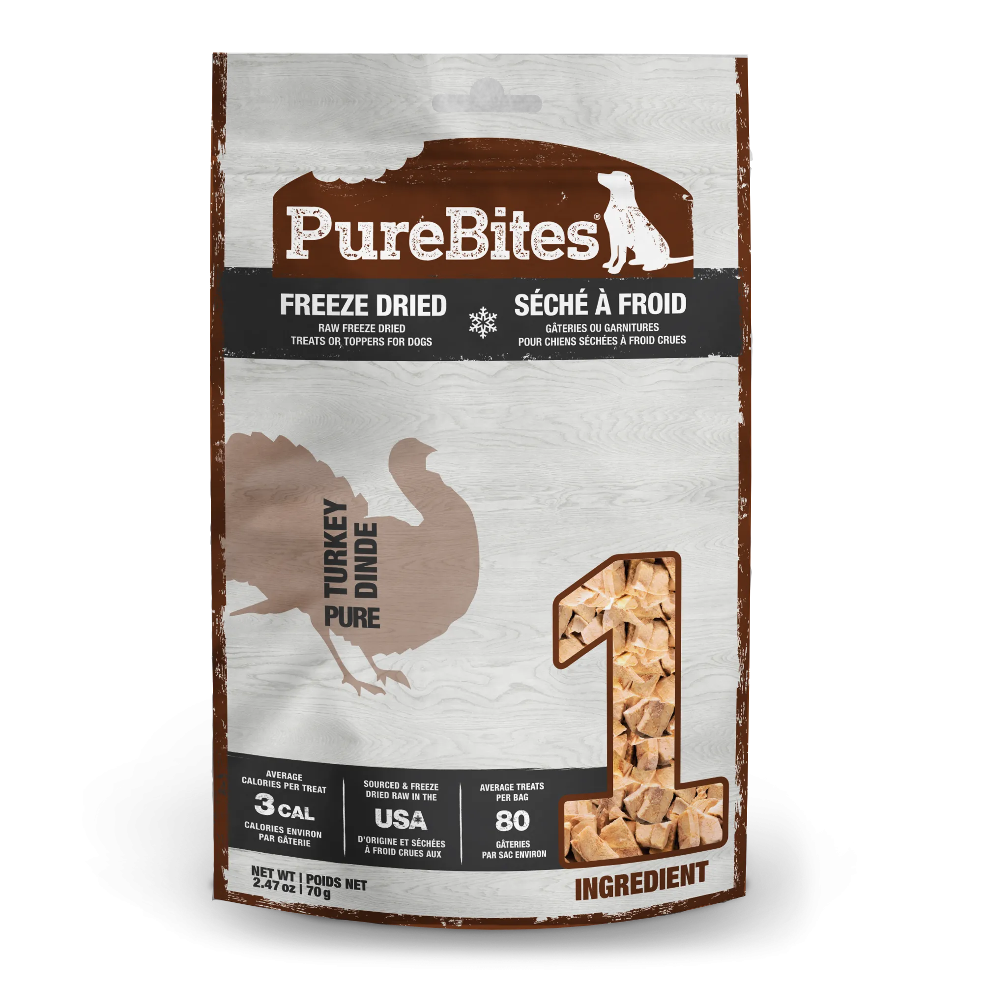 PureBites Freeze-Dried Dog Treats, Turkey Recipe, 2.47-oz Bag