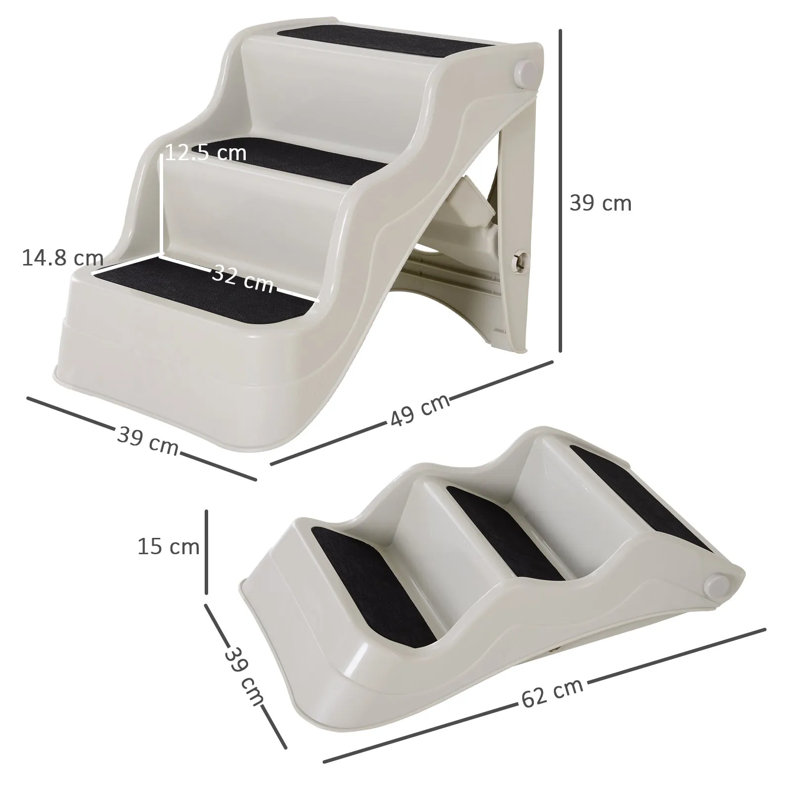 PVC Foldable Pet Stairs Cream White