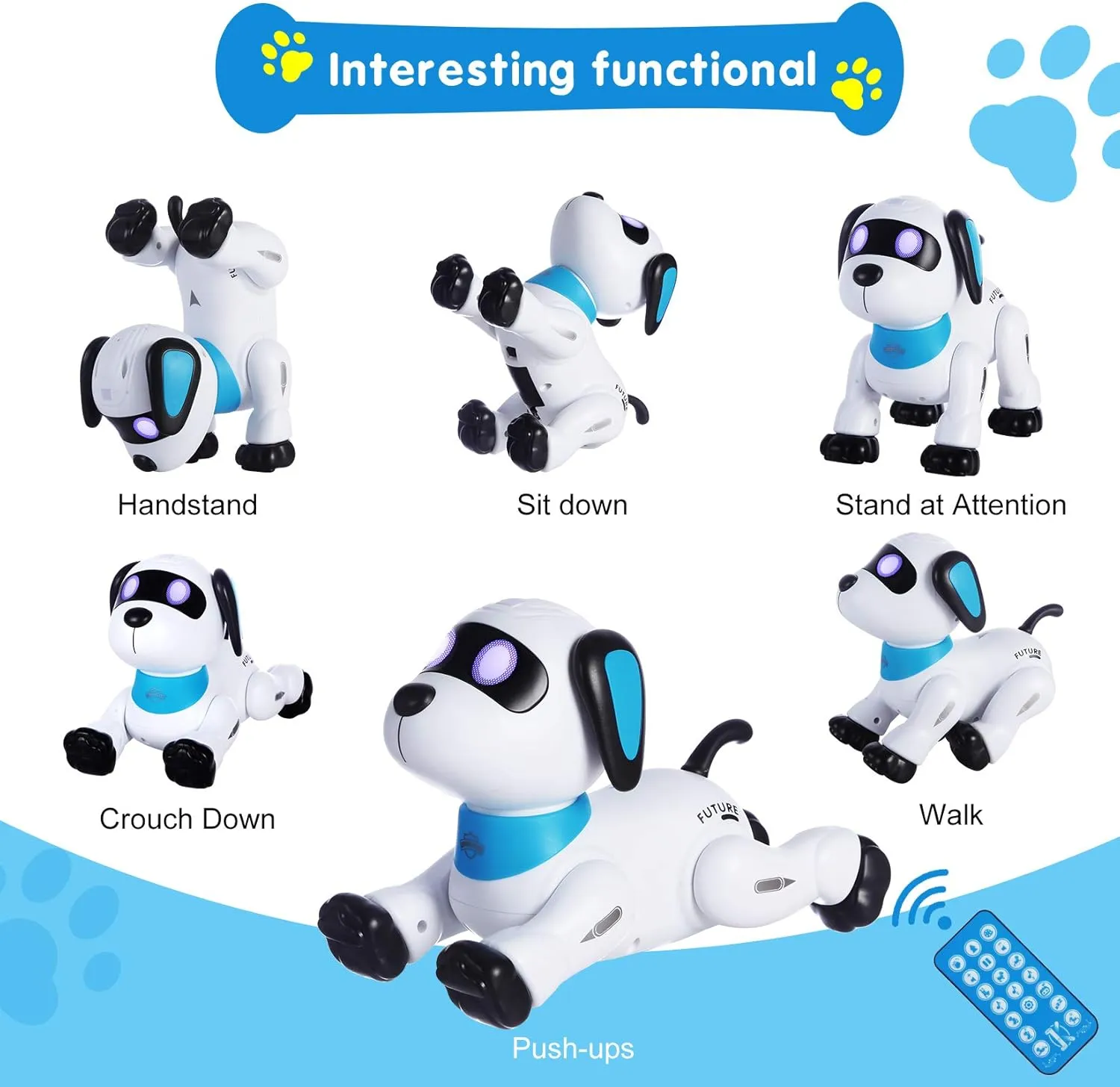 Remote Control Robot Dog Toy  Programmable Smart Robot Dog for Kids 3 , Interactive Dancing & Sound, RC Stunt Robot Toys with LED Eyes, Electronic Pet Toy Dog for Boys & Girls Gifts (Blue)