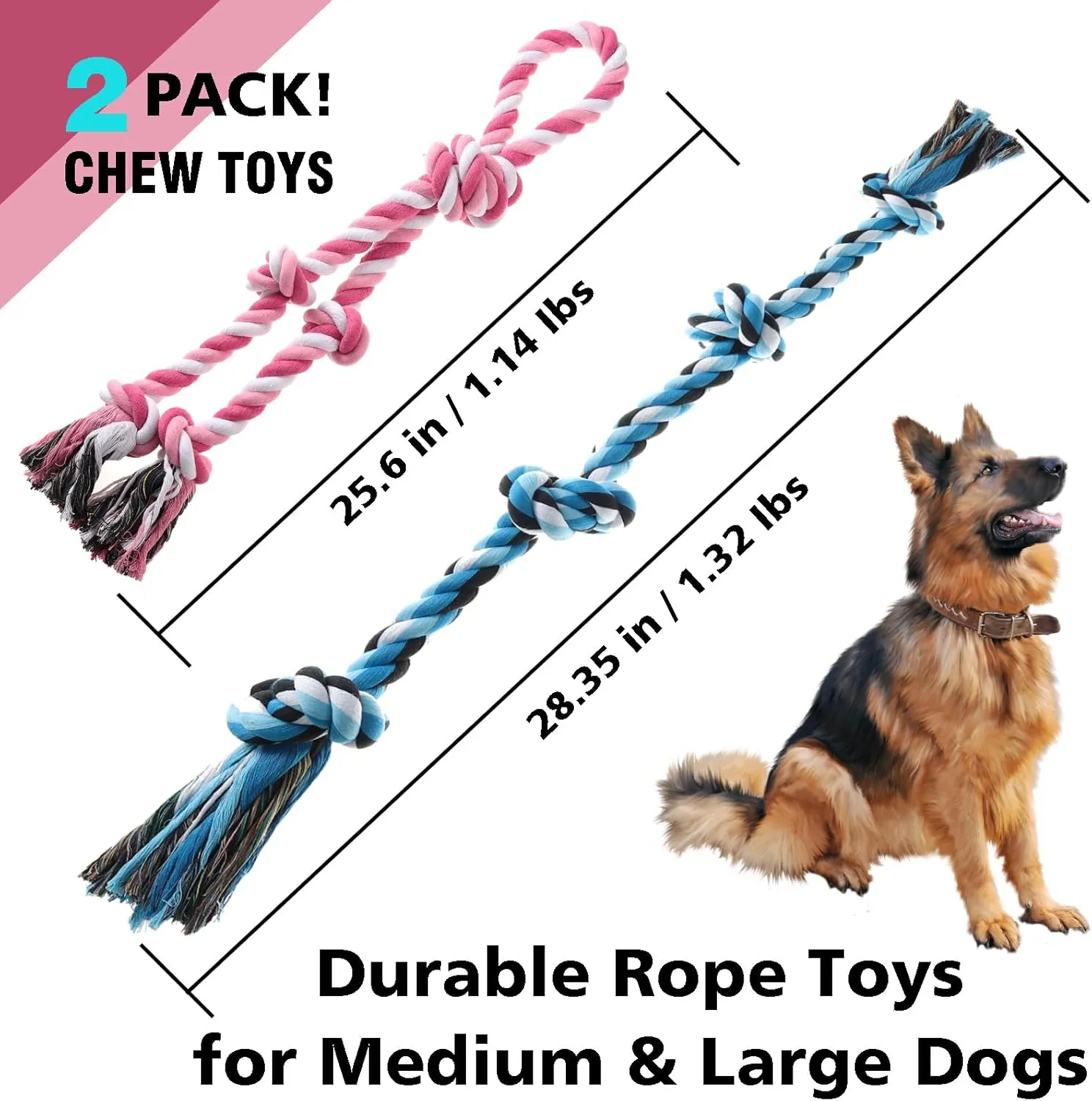 Rope Toy for Dogs, 2 Pack Large Dog Rope Toys for Aggressive Chewers, Heavy Duty Dog Toys for Large Medium Breed, Indestructible Tough Rope Chew Toys Tug of War Dog Toy Teeth Cleaning