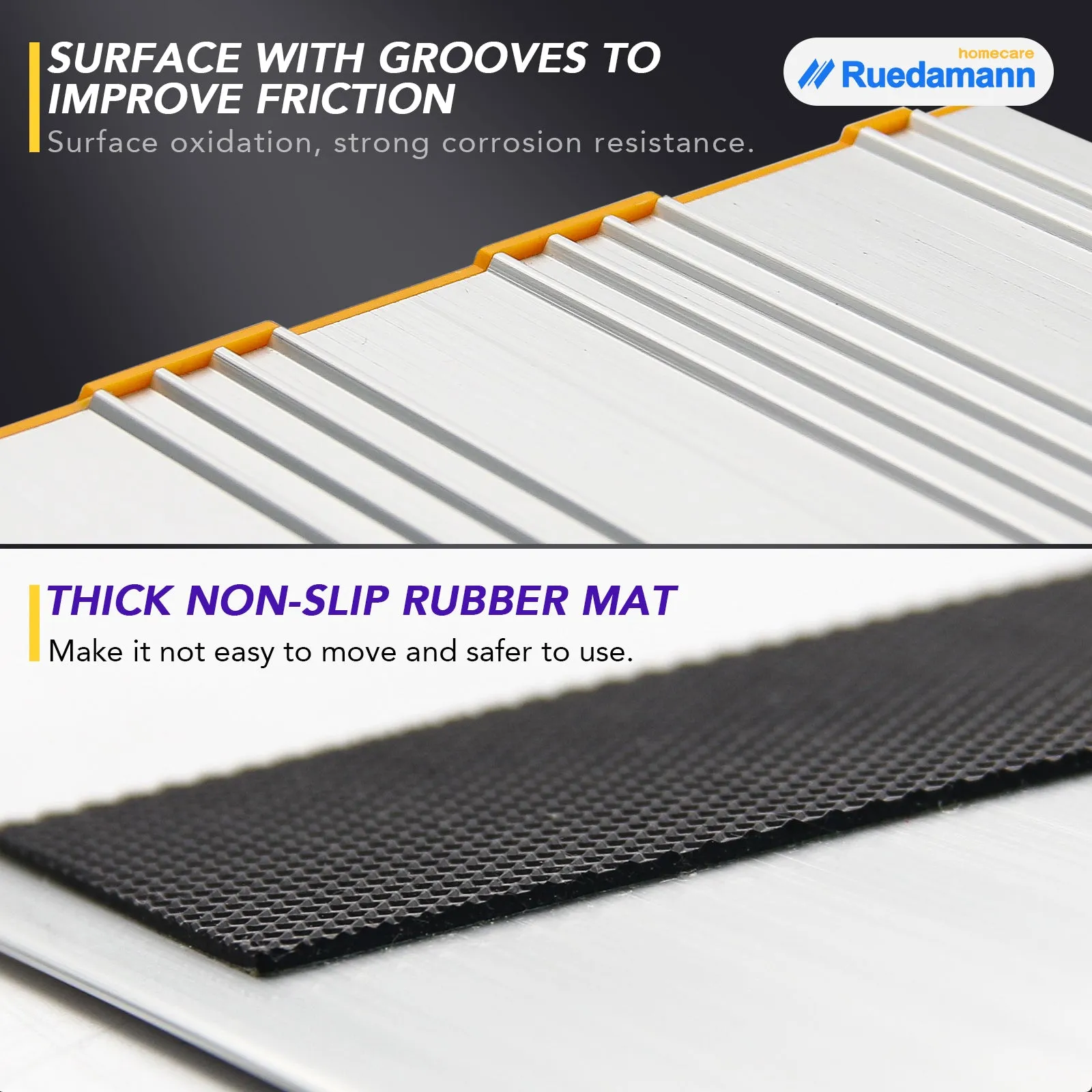 Ruedamann® Threshold Ramp Lightweight Aluminum Non Slip Mobility Assistance Ramp