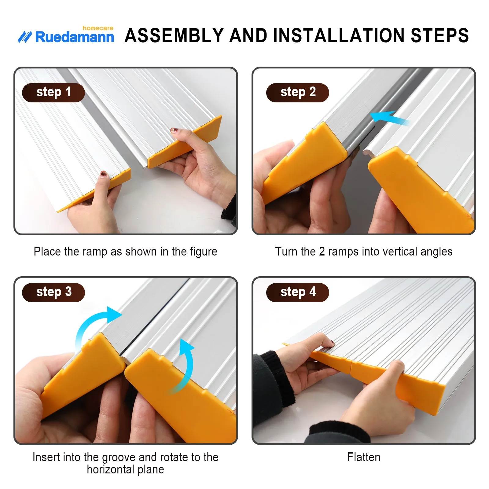 Ruedamann® Threshold Ramp Lightweight Aluminum Non Slip Mobility Assistance Ramp