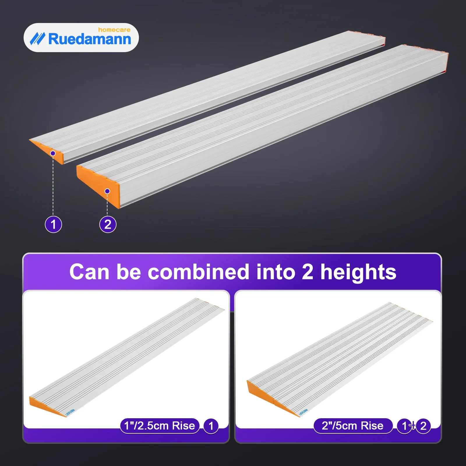Ruedamann® Threshold Ramp Lightweight Aluminum Non Slip Mobility Assistance Ramp