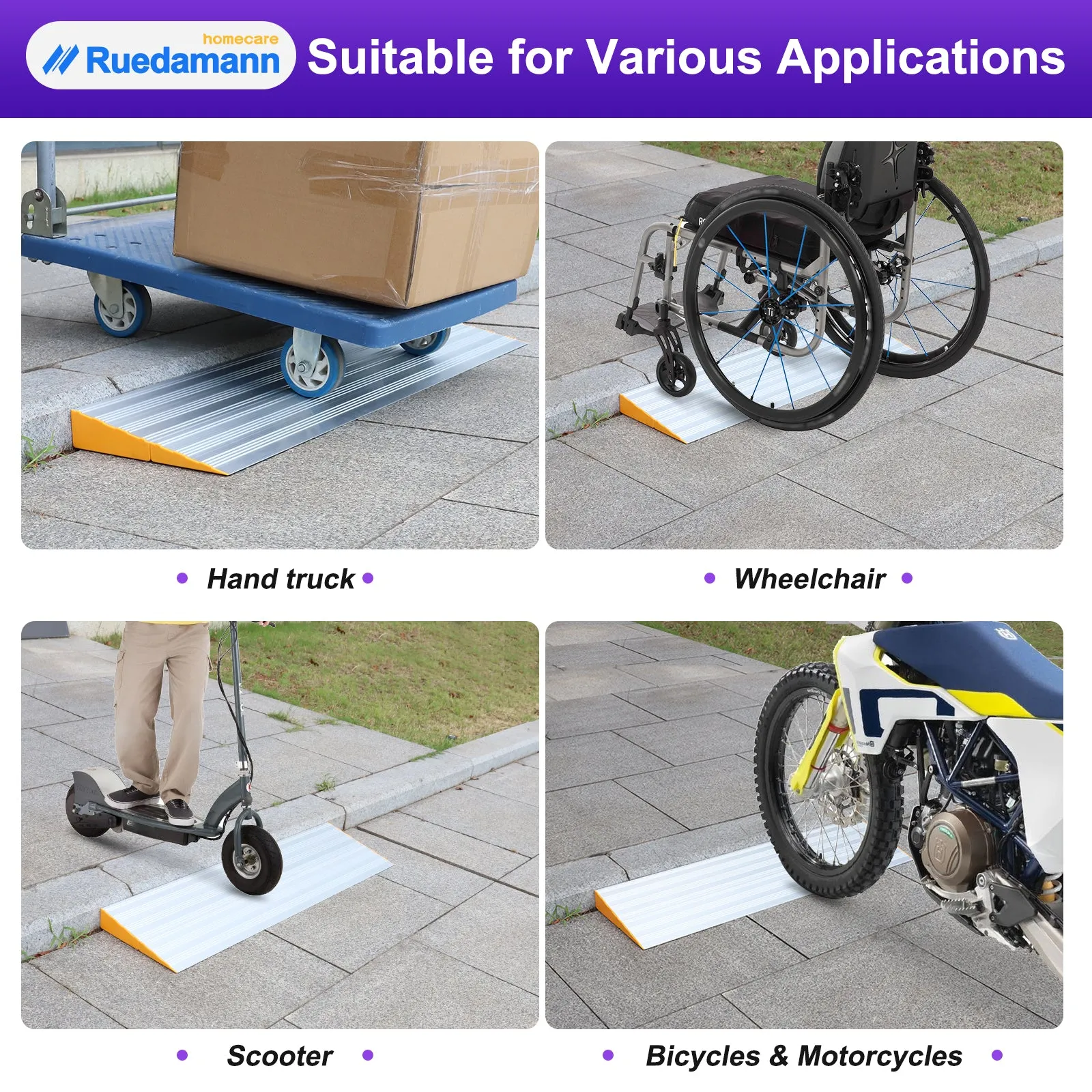 Ruedamann® Threshold Ramp Lightweight Aluminum Non Slip Mobility Assistance Ramp