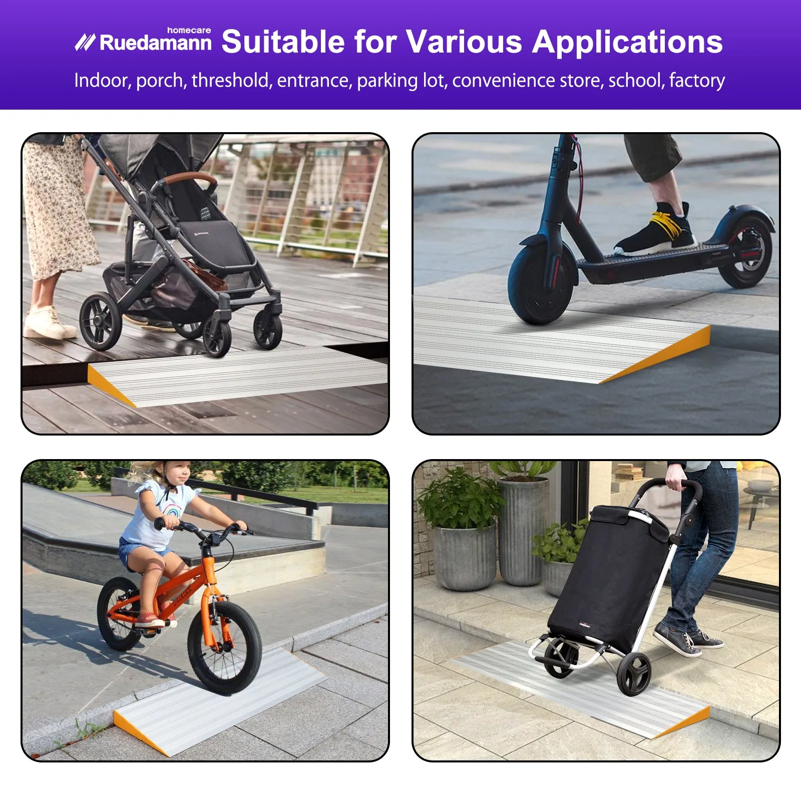 Ruedamann® Threshold Ramp Lightweight Aluminum Non Slip Mobility Assistance Ramp