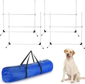 Shappy 4 Pieces Dog Agility Equipment with Adjustable Height Jump Bars Adjustable Dog Agility Jumps with Carry Bag Exercise Jumping Hurdles for Indoor Outdoor Course Game(White)