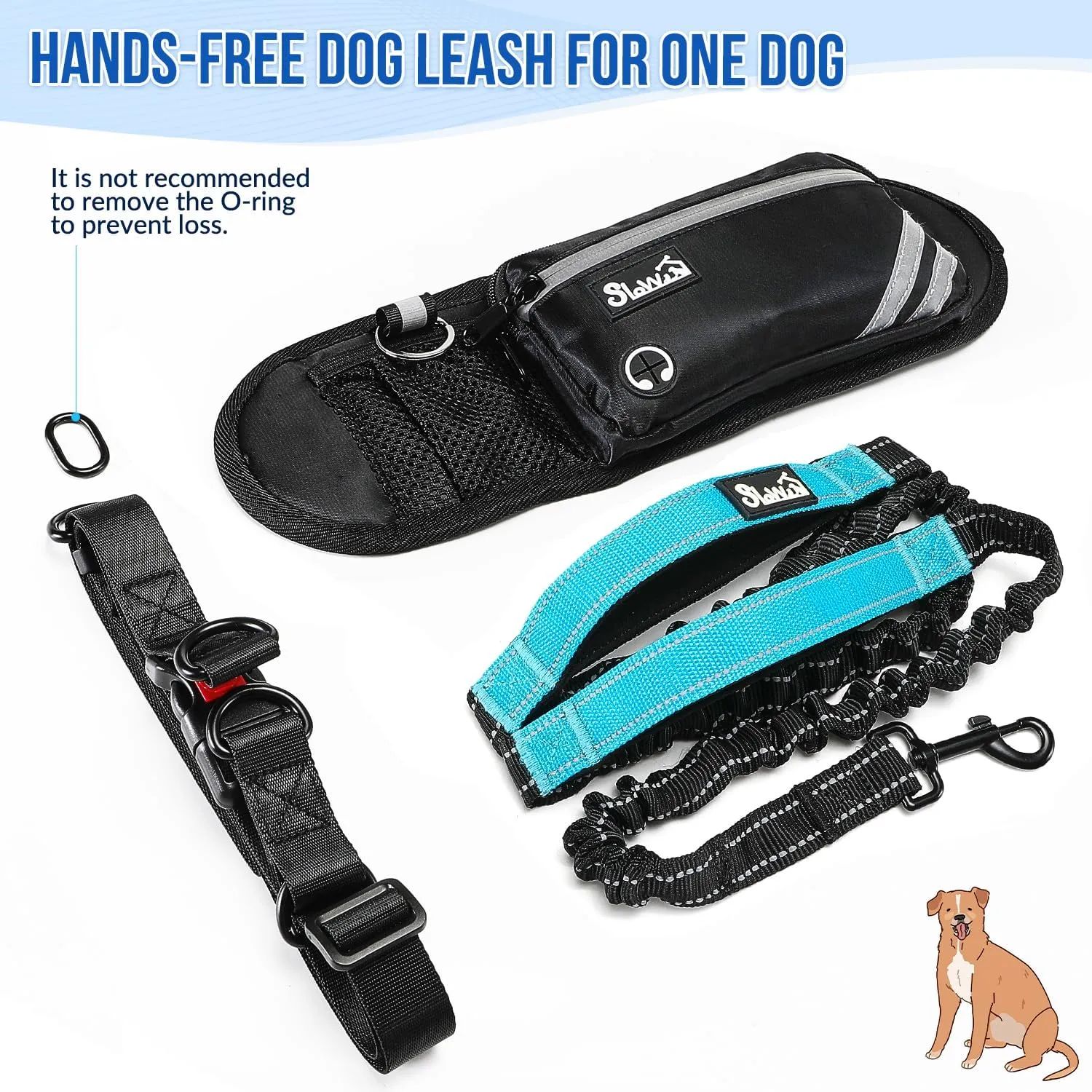 SlowTon Hands Free Dog Leash 2 Dogs - with Removable Zipper Pouch, Shock Absorbing Bungee, Dual Handle & Reflective Stitches, Wide Padded Adjustable Waist Leash for Dogs Walking Running, L for 2 Dogs
