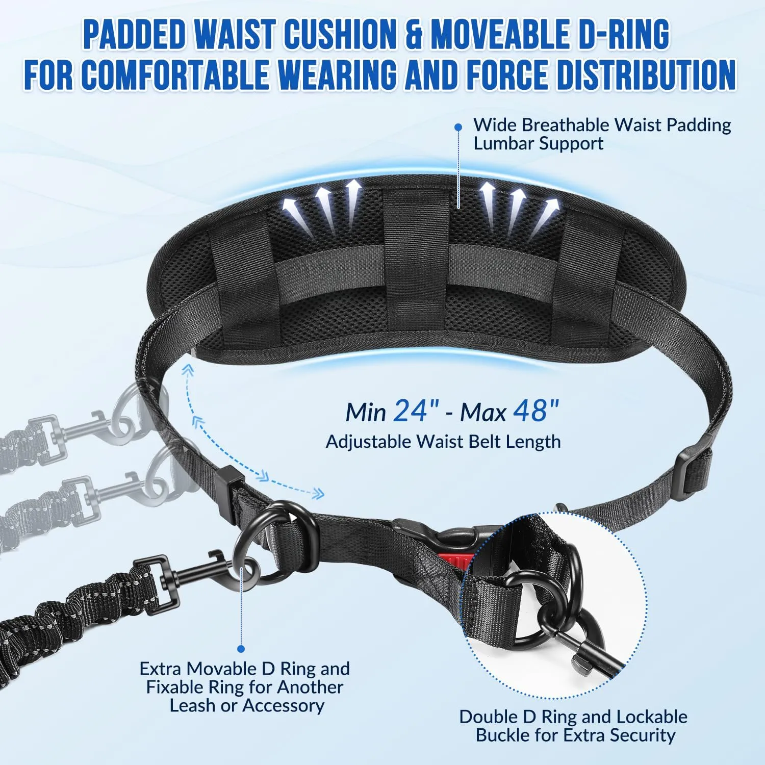 SlowTon Hands Free Dog Leash 2 Dogs - with Removable Zipper Pouch, Shock Absorbing Bungee, Dual Handle & Reflective Stitches, Wide Padded Adjustable Waist Leash for Dogs Walking Running, L for 2 Dogs