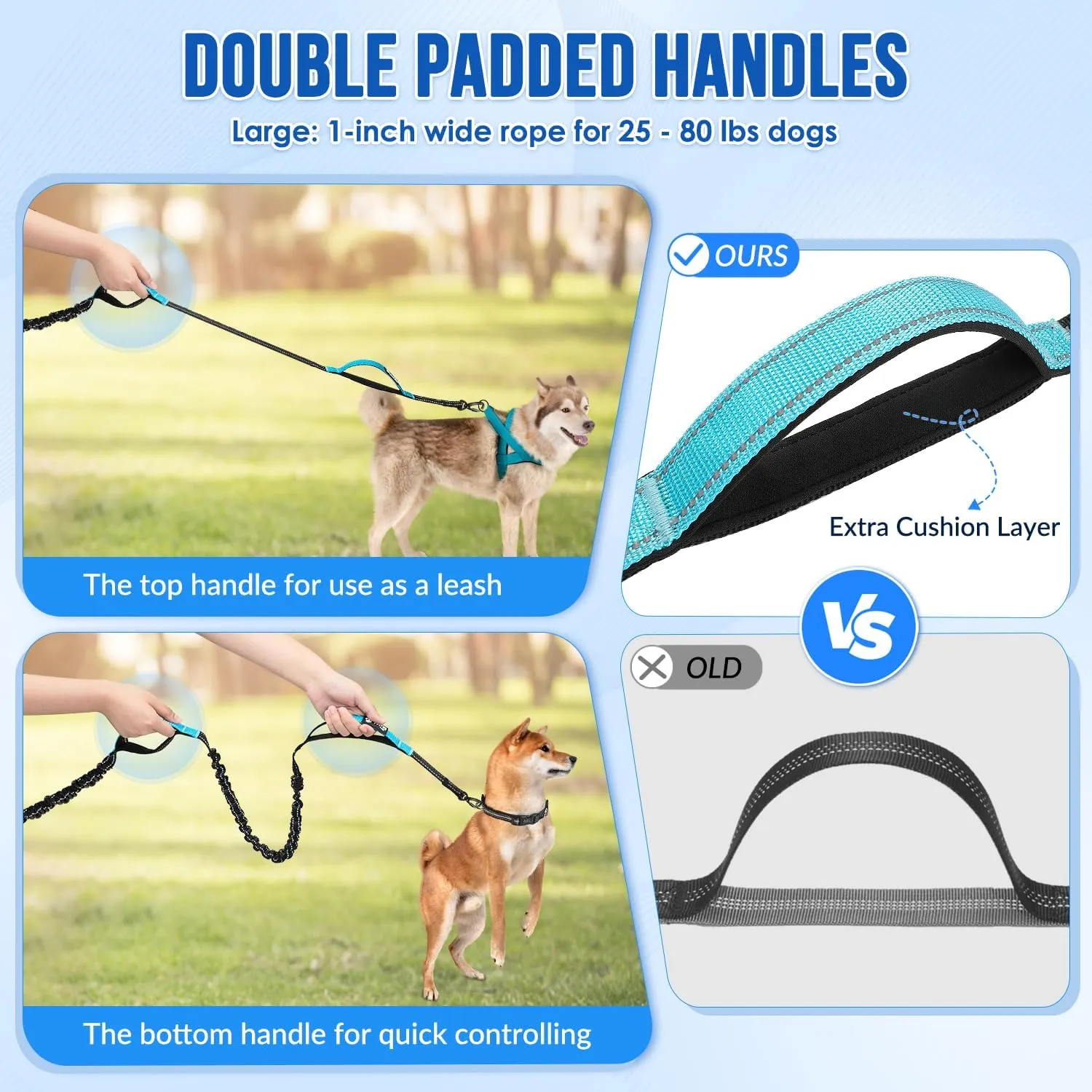 SlowTon Hands Free Dog Leash 2 Dogs - with Removable Zipper Pouch, Shock Absorbing Bungee, Dual Handle & Reflective Stitches, Wide Padded Adjustable Waist Leash for Dogs Walking Running, L for 2 Dogs