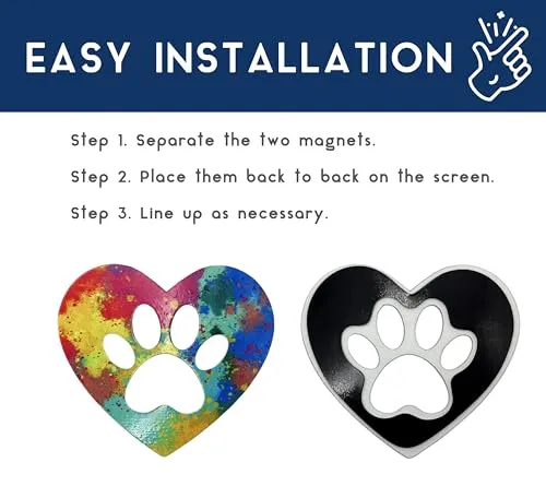 Sonoran Souvenirs Dreamy Opal Metallic Paw Print Heart Screen Magnets - Heavy Duty UV Resistant Metal - Indoor Outdoor Home Decor for Curtains, Lanai, Patio Door - 4.5" Hx3.5 H Set of 2