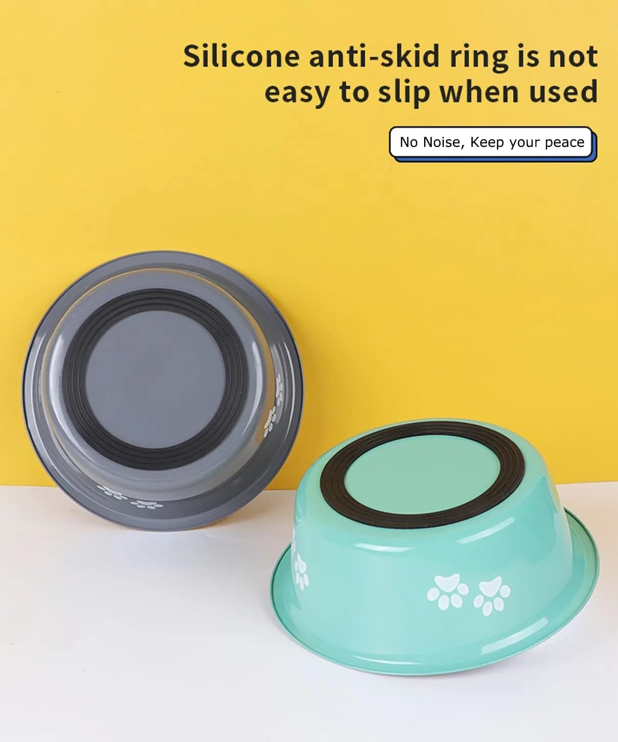 Stainless Steel Dog Bowls 2 Pack Small Medium Dogs Feeding Food Water Bowl with Non-Slip Silicone Sole, Stainless Steel Dog Dishes Elevated Raised Pet Feeder(Green Grey, M(3.6 Cups)