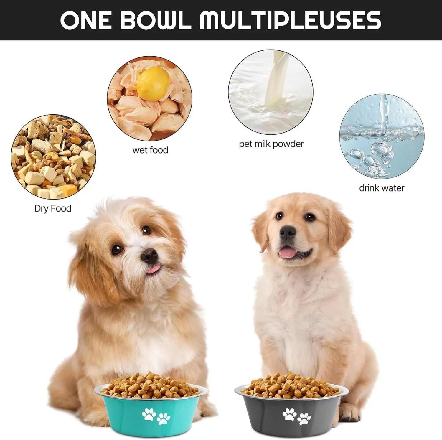 Stainless Steel Dog Bowls 2 Pack Small Medium Dogs Feeding Food Water Bowl with Non-Slip Silicone Sole, Stainless Steel Dog Dishes Elevated Raised Pet Feeder(Green Grey, M(3.6 Cups)