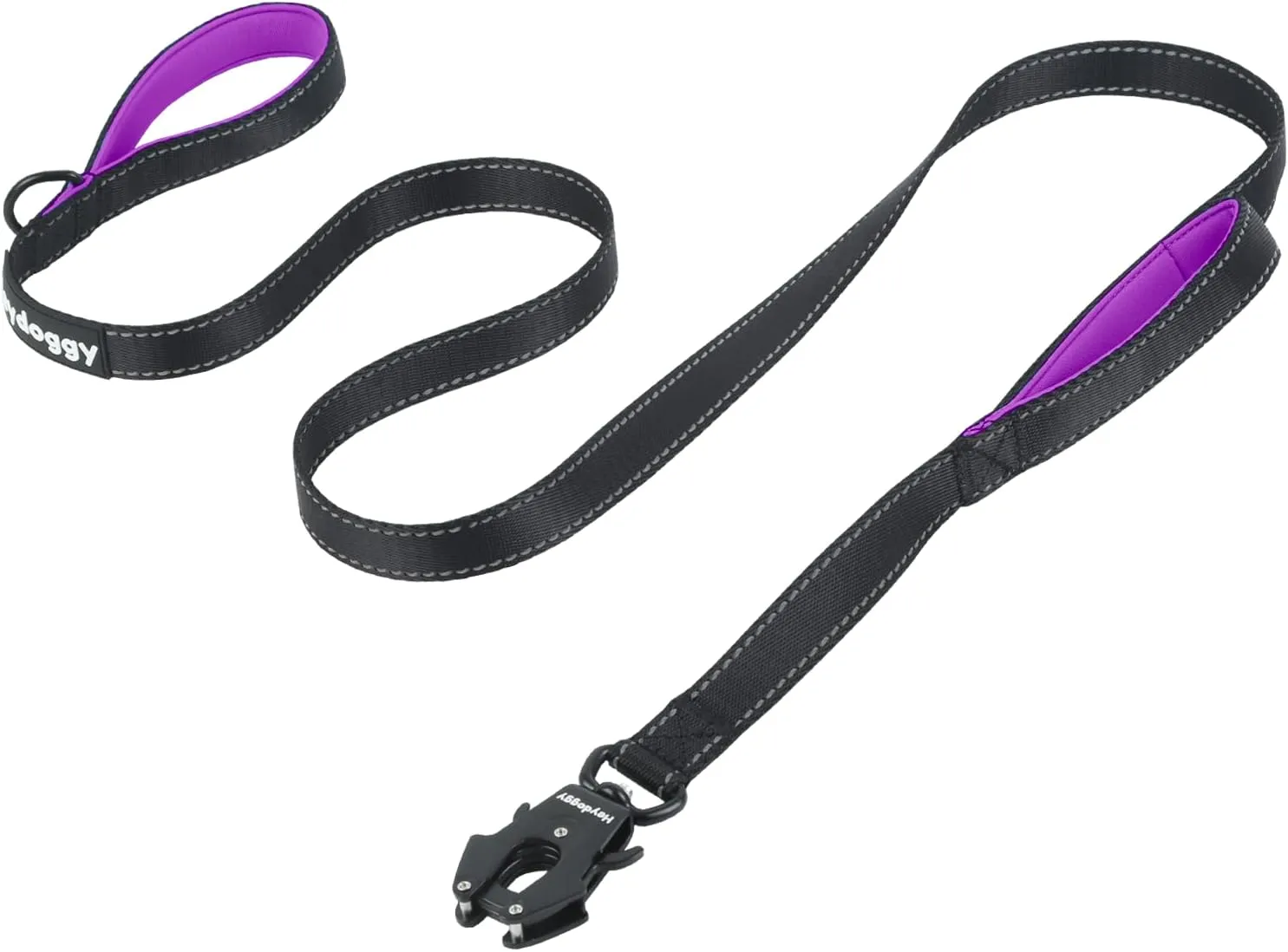 Strong Heavy Duty Dog Leash - 5ft Reflective Nylon Training Leash with Soft Padded Double Handle & Auto Lock Frog Clip - Safety Traffic Control for Large Medium Small Dog No Pull Walk Black Purple,5ft