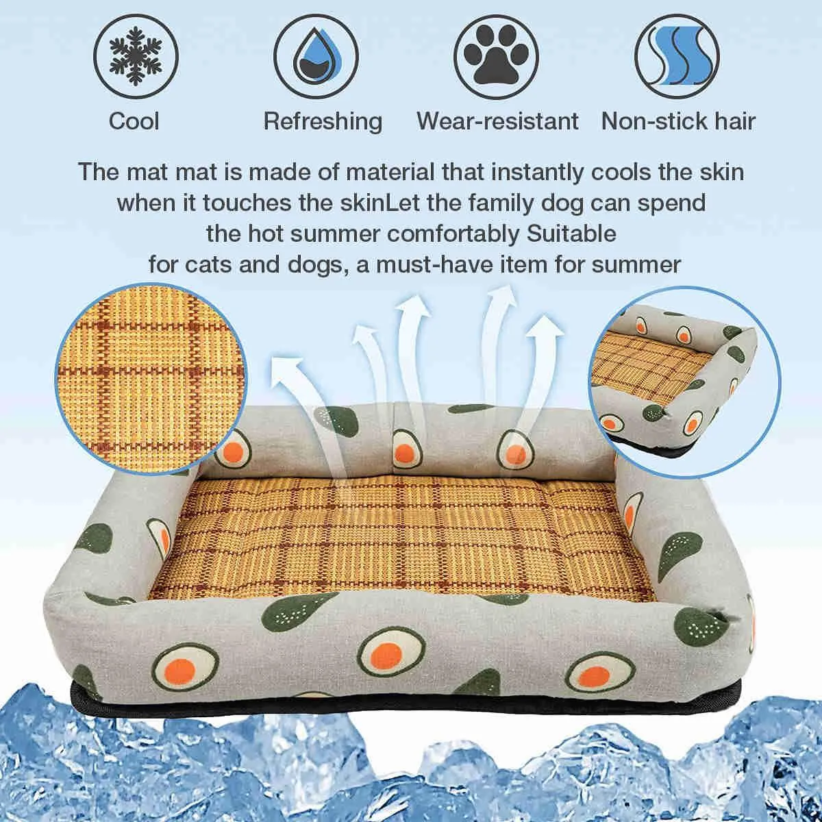 Summer Cool Moisture Resistant Linen Pet Bed, 1 Pack (Avocado)