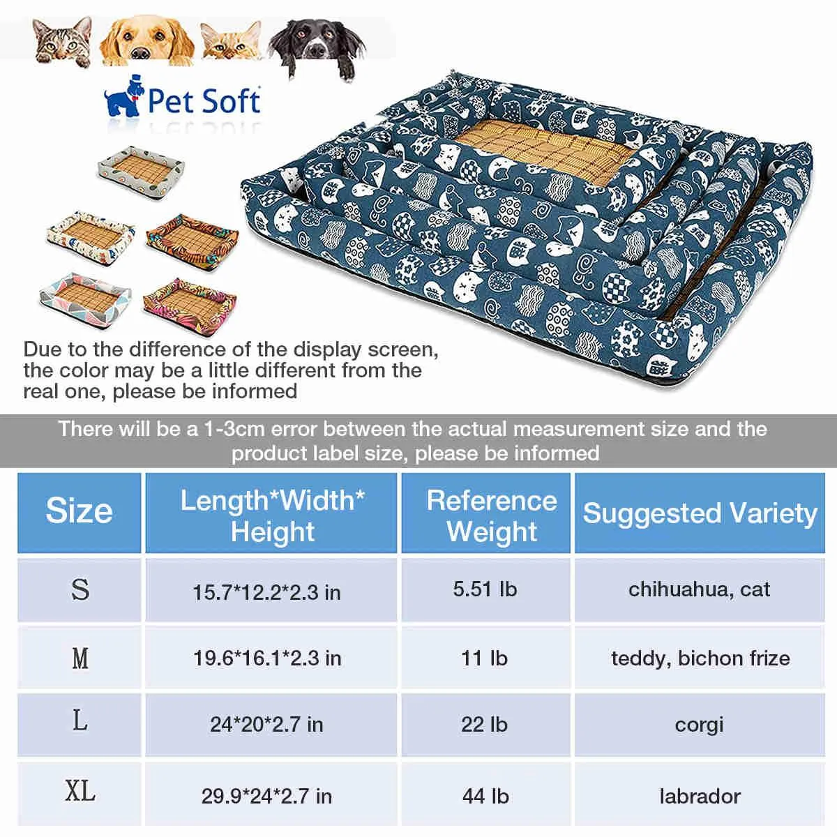 Summer Cool Moisture Resistant Linen Pet Bed, 1 Pack (Avocado)