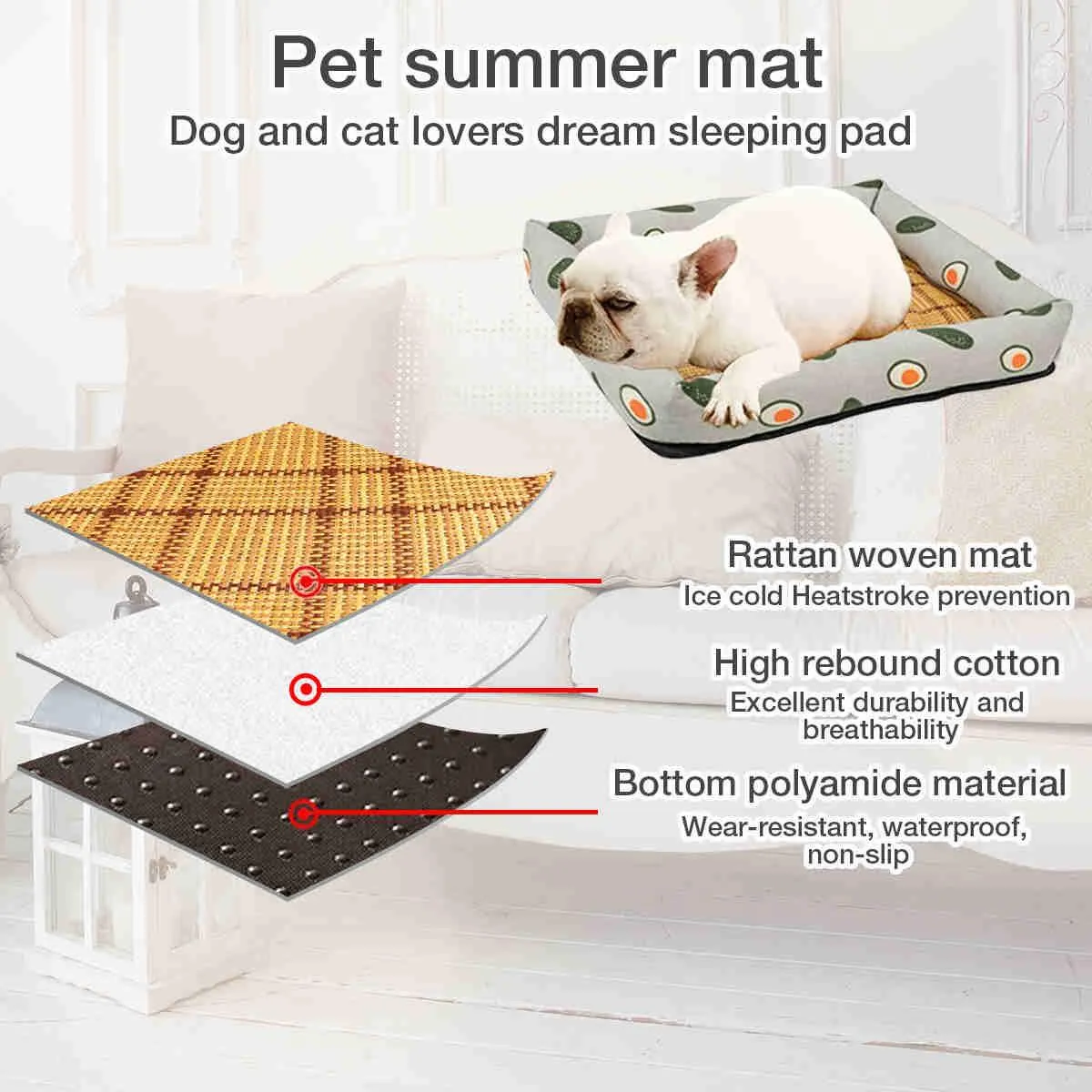 Summer Cool Moisture Resistant Linen Pet Bed, 1 Pack (Avocado)
