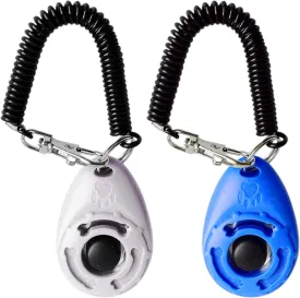 SunGrow Dog Training Clickers with Black Wrist Strap, Pet Parrot, Puppy, and Kitten Clickers Training Kit, Flat Drop-Shape Button, Blue and White, 2-Pack