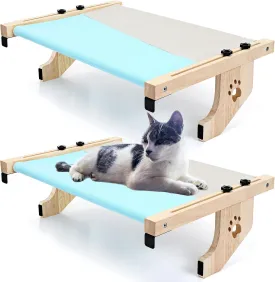 Suzile 2 Pack Cat Window Sill Perch Holds Up to 33 lbs Sturdy Cat Window Hammock with Wood and Metal Frame Adjustable Space Saving Kitten Bed Seat for Windowsill (Gray Blue)