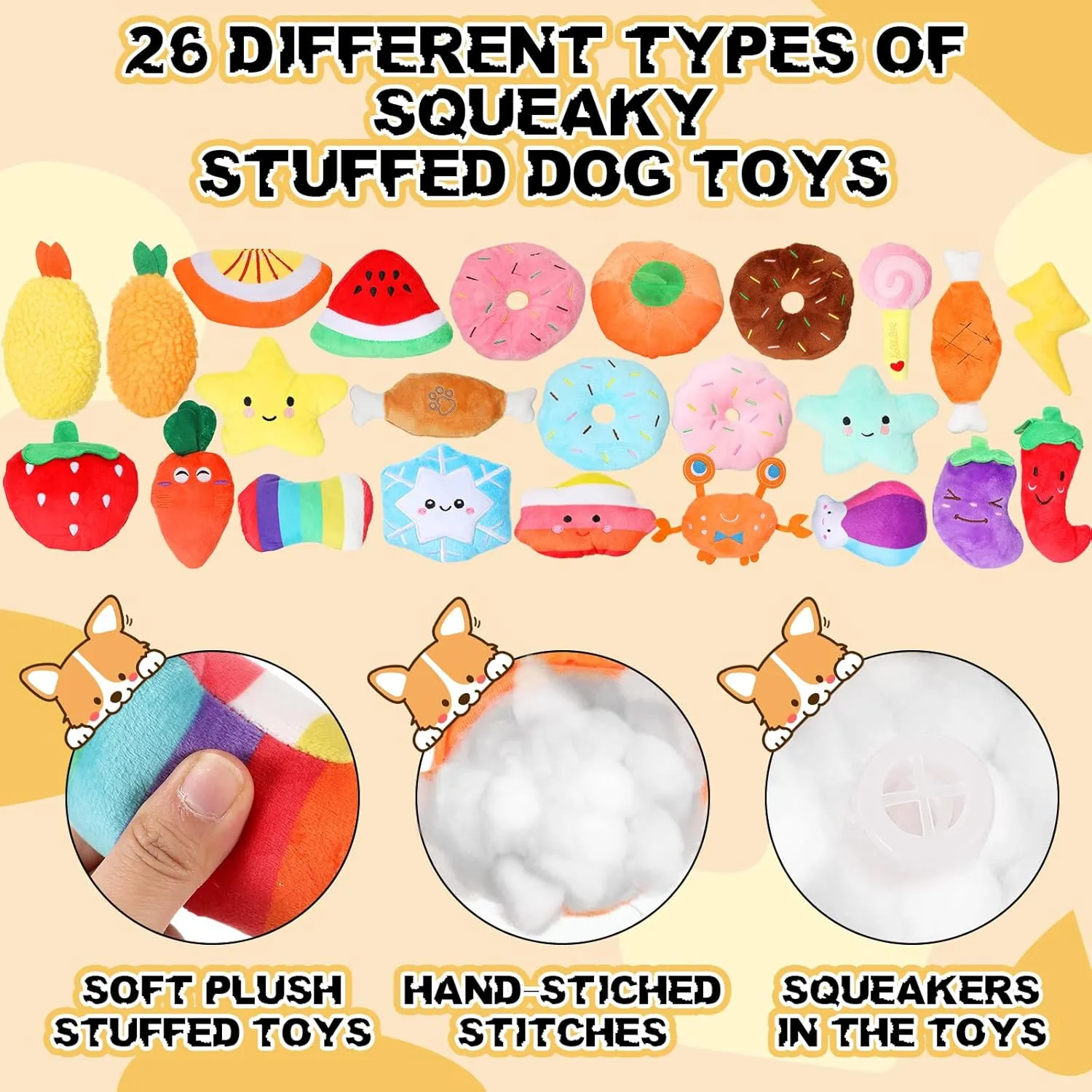 Syhood 60 Pcs Squeaky Dog Toys Bulk Stuffed Plush Chew Puppy Teething Rope Cute Spiky Chew Ball for Small Dog Pet Teething(Cute Style)