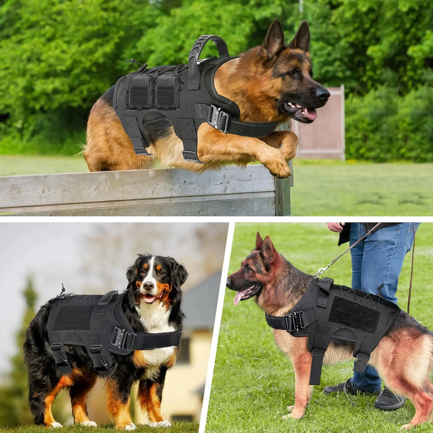 Tactical Dog Harness for Medium Large Dogs No-Pull,Dog Vest Harness with Metal Buckle,Adjustable Military Dog Harness with Laser Molle Panels, Service Dog Vest for Hiking Training with Handle