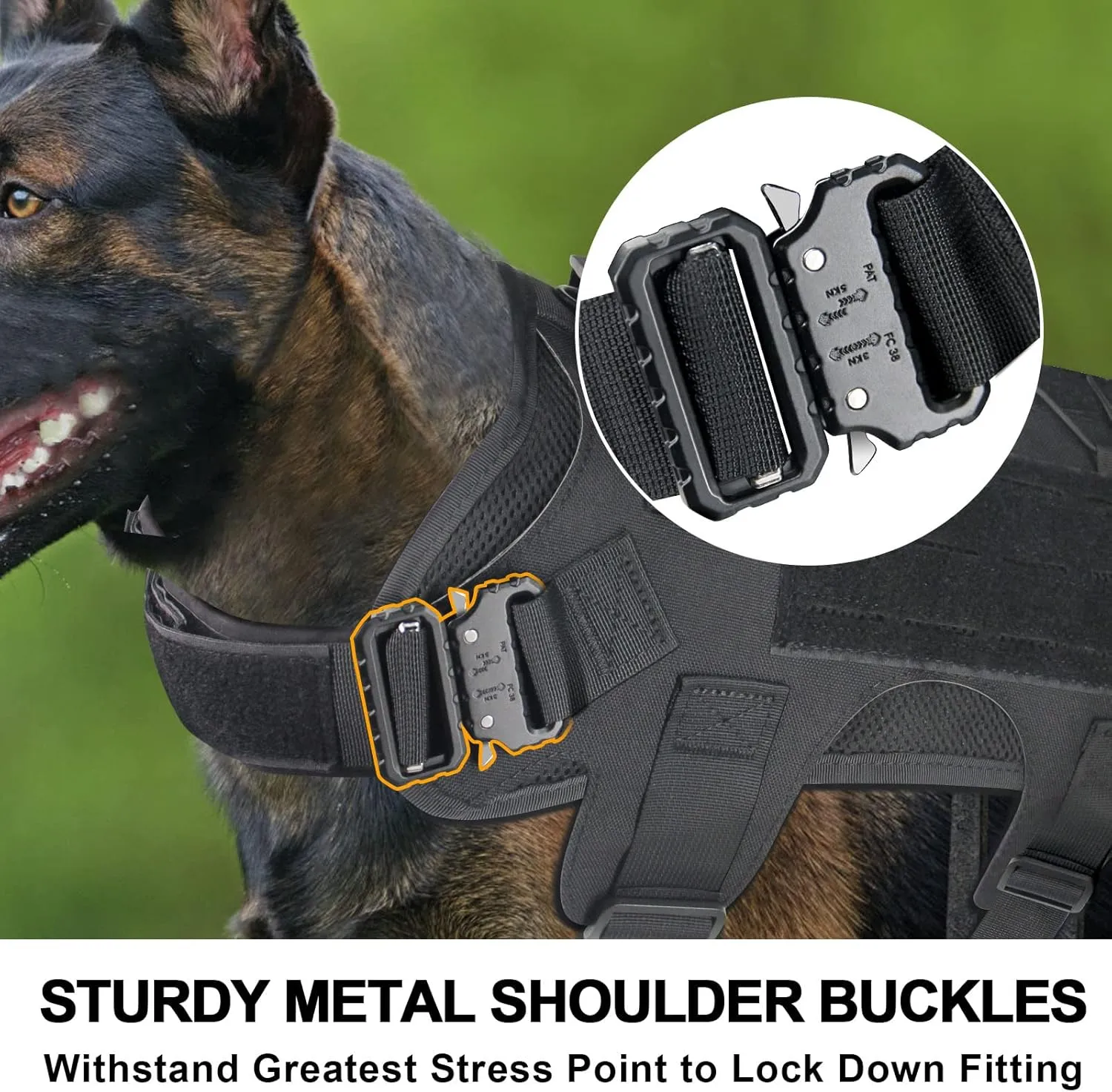 Tactical Dog Harness for Medium Large Dogs No-Pull,Dog Vest Harness with Metal Buckle,Adjustable Military Dog Harness with Laser Molle Panels, Service Dog Vest for Hiking Training with Handle