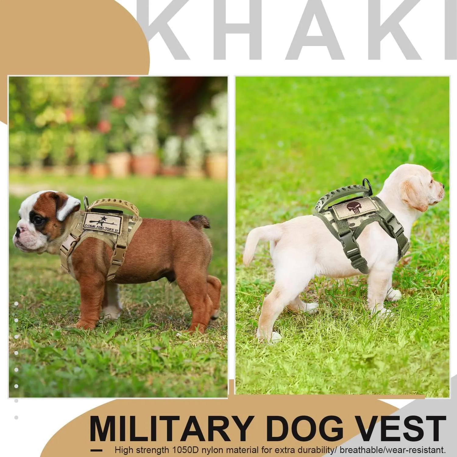 Tactical Dog Training Harness Outdoor Working Vest Adjustable Military MOLLE Dog Vest Harness with Rubber Handle (X-Small (Pack of 1), Beige)