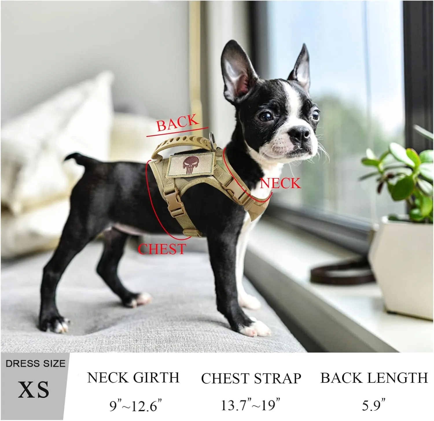 Tactical Dog Training Harness Outdoor Working Vest Adjustable Military MOLLE Dog Vest Harness with Rubber Handle (X-Small (Pack of 1), Beige)
