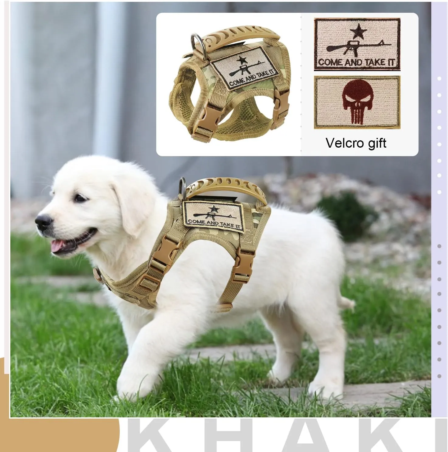Tactical Dog Training Harness Outdoor Working Vest Adjustable Military MOLLE Dog Vest Harness with Rubber Handle (X-Small (Pack of 1), Beige)