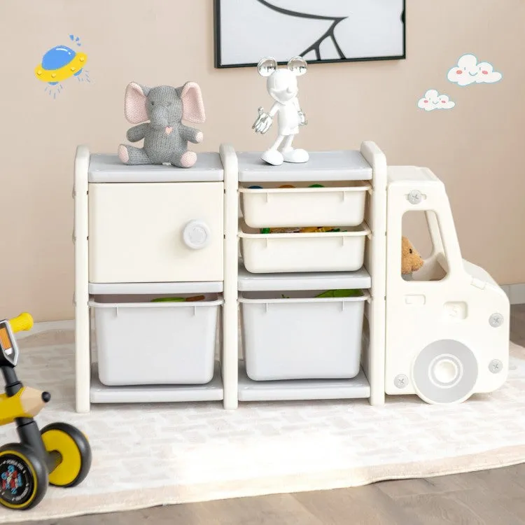 Toddler Truck Storage Organizer with Plastic Bins - Beige