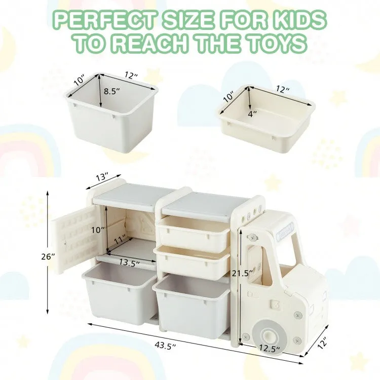 Toddler Truck Storage Organizer with Plastic Bins - Beige
