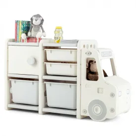 Toddler Truck Storage Organizer with Plastic Bins - Beige