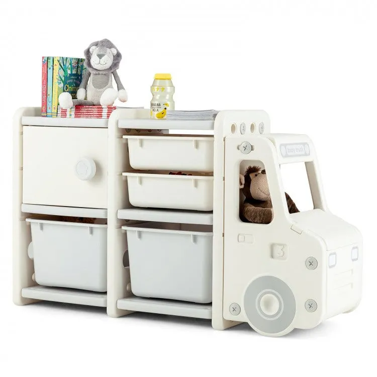 Toddler Truck Storage Organizer with Plastic Bins - Beige