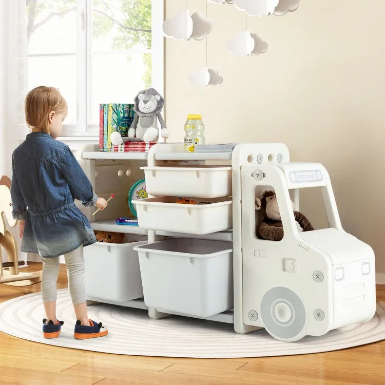 Toddler Truck Storage Organizer with Plastic Bins - Beige