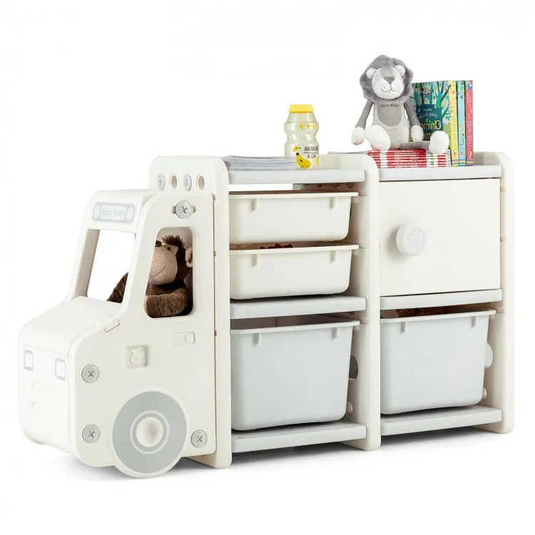 Toddler Truck Storage Organizer with Plastic Bins - Beige